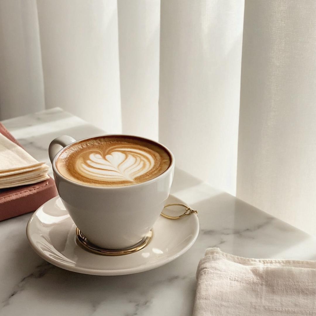 Morning Muse - Woman's hands holding coffee cup in natural morning light with book